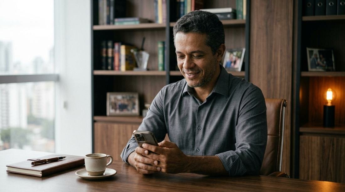Profissional respondendo mensagem no celular